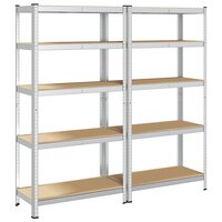 Opbergrek 5-laags 2 st staal en bewerkt hout zilverkleurig 6