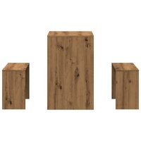 3-delige Eettafel en bankenset bewerkt hout artisanaal eiken 5