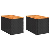 Tuinbijzettafels 2 st 55x34x37 cm hout poly rattan zwart 2
