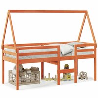 Hoogslaper met bedhuis massief grenenhout wasbruin 80x200 cm 2