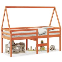 Hoogslaper met dak massief grenenhout wasbruin 75x190 cm 2