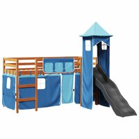 Kinderhoogslaper met toren 80x200 cm massief grenenhout blauw 2