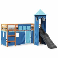 Kinderhoogslaper met toren 80x200 cm massief grenenhout blauw 3