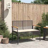 Tuinbank met kussen poly rattan en acaciahout zwart 3