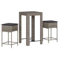 3-delige Tuinbarset met kussens poly rattan grijs 2