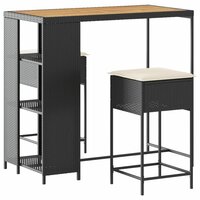 3-delige Tuinbarset met kussens poly rattan zwart 2