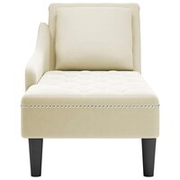 Chaise longue met kussen&amp;rechterarmleuning fluweel cr&egrave;mekleurig 4