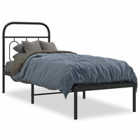 Bedframe met hoofdbord metaal zwart 75x190 cm 2