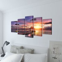 Canvas muurdruk set zandstrand met paviljoen 100 x 50 cm 2