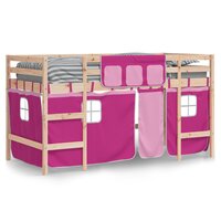 Kinderhoogslaper met gordijnen 90x200 cm grenenhout roze 3