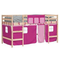 Kinderhoogslaper met gordijnen 90x200 cm grenenhout roze 4