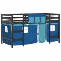 Kinderhoogslaper met gordijnen 90x200 cm grenenhout blauw 2