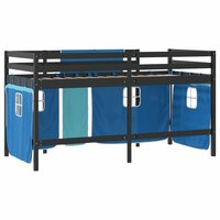 Kinderhoogslaper met gordijnen 90x200 cm grenenhout blauw 9