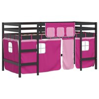 Kinderhoogslaper met gordijnen 90x200 cm grenenhout roze 2