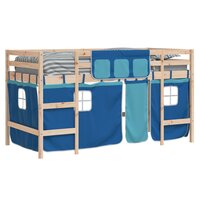 Kinderhoogslaper met gordijnen 90x190 cm grenenhout blauw 4