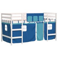 Kinderhoogslaper met gordijnen 90x190 cm grenenhout blauw 2