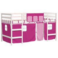 Kinderhoogslaper met gordijnen 90x190 cm grenenhout roze 2