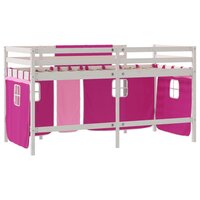 Kinderhoogslaper met gordijnen 90x190 cm grenenhout roze 9