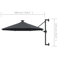 Wandparasol met LED&amp;apos;s 300 cm antracietkleurig 9