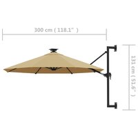 Wandparasol met LED&amp;apos;s 300 cm taupe 9