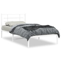 Bedframe met hoofdbord metaal wit 107x203 cm 2