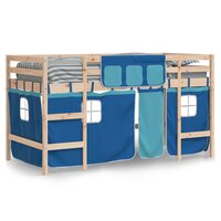 Kinderhoogslaper met gordijnen 90x200 cm grenenhout blauw 3