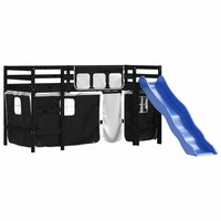 Kinderhoogslaper met gordijnen 90x190 cm grenenhout wit zwart 4