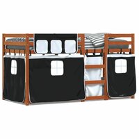 Stapelbed met gordijnen 90x190 cm grenenhout wit en zwart 2