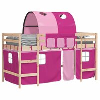 Kinderhoogslaper met tunnel 90x200 cm massief grenenhout roze 4