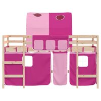 Kinderhoogslaper met tunnel 90x200 cm massief grenenhout roze 5