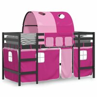 Kinderhoogslaper met tunnel 90x200 cm massief grenenhout roze 3