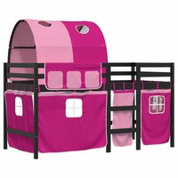 Kinderhoogslaper met tunnel 90x190 cm massief grenenhout roze 3