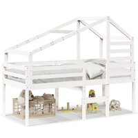 Hoogslaper met bedhuis 75x190 cm massief grenenhout wit 2