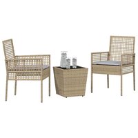 3-delige bistroset voor in de tuin met kussens in beige van poly rattan 2