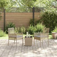 3-delige bistroset voor in de tuin met kussens in beige van poly rattan 3