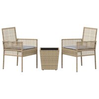 3-delige bistroset voor in de tuin met kussens in beige van poly rattan 6