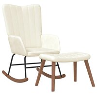 Schommelstoel met voetenbank fluweel cr&egrave;mewit 2