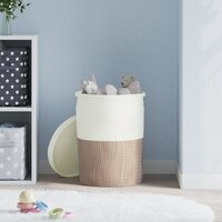 Opbergmand met deksel &Oslash; 37x50 cm katoen bruin en wit 3