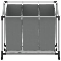 Wasmand met wielen 3 vakken grijs 5