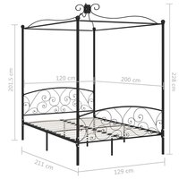Hemelbedframe metaal zwart 120x200 cm 6