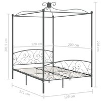 Hemelbedframe metaal grijs 120x200 cm 6