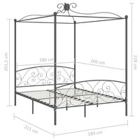 Hemelbedframe metaal grijs 180x200 cm 6