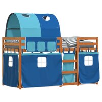 Stapelbed met gordijnen 75x190 cm massief grenenhout blauw 4