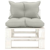 Tuinmiddenbank met taupe kussens pallet hout 2