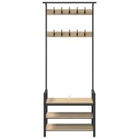 Kapstok met plank Sonoma eiken 75 x 34 x 184 cm Bewerkt hout 5