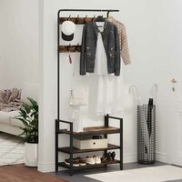 Kapstok met plank Gerookt eiken 75 x 34 x 184 cm Bewerkt hout 4