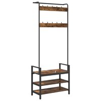 Kapstok met plank Gerookt eiken 75 x 34 x 184 cm Bewerkt hout 7