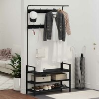 Kapstok met plank Zwart eiken 95 x 34 x 184 cm Bewerkt hout 4