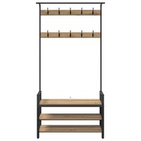 Kapstok artisanaal eikenkleurig 95 x 34 x 184 cm Bewerkt hout 5