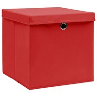 Opbergboxen met deksel 4 st 32x32x32 cm stof rood 2